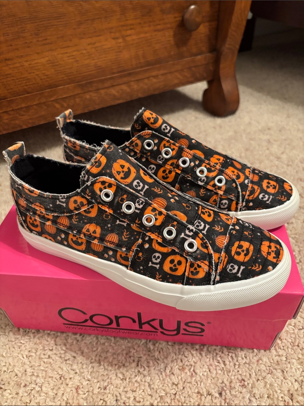 Corkys Black & Orange Halloween Slip-On Sneakers